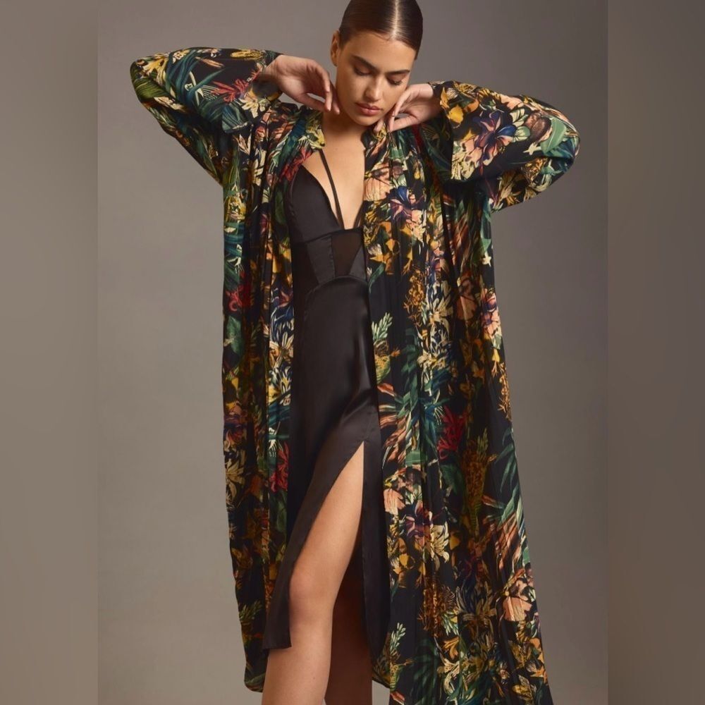 Pleated Print Kimono Duster Anthropologie One Size